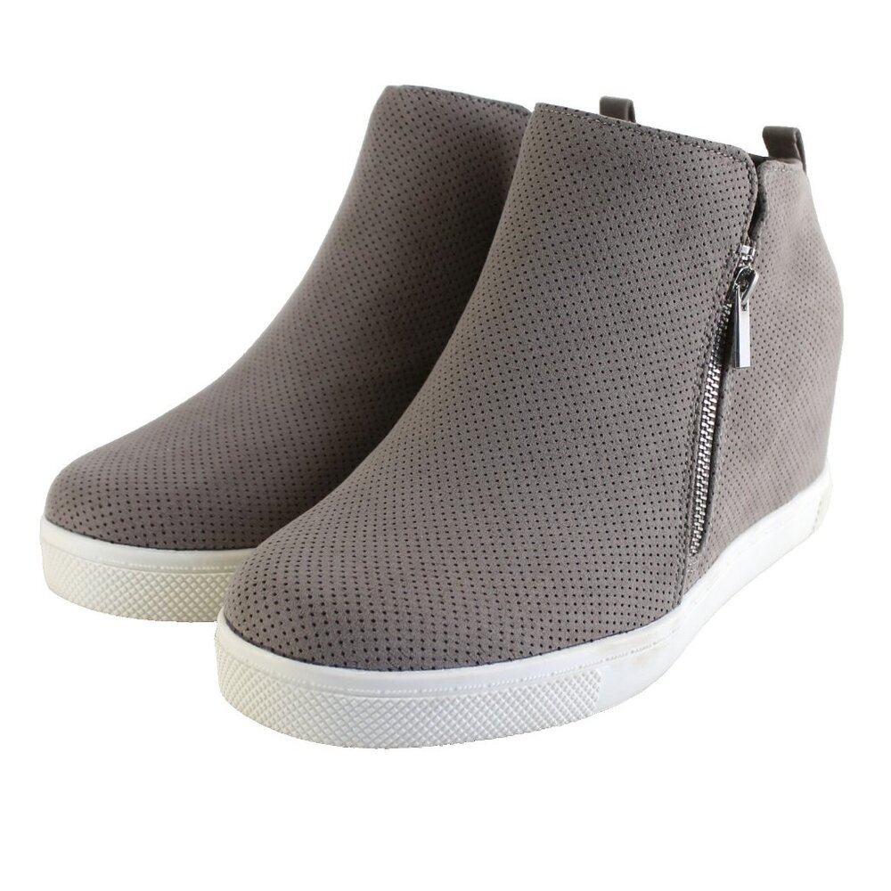 Torrid Perforated Wedge Sneaker Womens Size 11.5WW Taupe Faux Suede Side Zippers